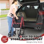 Metro Mobility 2 in 1 Rollator Walker & Transport Wheelchair, Foldable Lightweight Rollator Walker with Seat for Seniors, 8" Big Wheels for All Terrain, 300 lb. Weight Capacity, Red