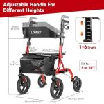 Rollator Walkers for Seniors, 10" Big Rubber Wheels All Terrain Rollator Walker with Adjustable Backrest and Handles, 350 Lbs, Cup Cane Holder, Foldable Lightweight Walker with Seat for Seniors Red
