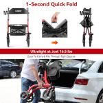 Rollator Walkers for Seniors, 10" Big Rubber Wheels All Terrain Rollator Walker with Adjustable Backrest and Handles, 350 Lbs, Cup Cane Holder, Foldable Lightweight Walker with Seat for Seniors Red