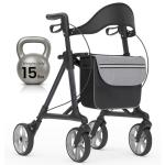 Vive Mobility Carbon Fiber Rollator with Seat - Lightweight Walker for Seniors - Stand Up Folding Mobility Aid - Durable, Foldable & Height Adjustable 4-Wheel Walker - Armrest & Storage Bag Accessory