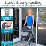 Vive Mobility Carbon Fiber Rollator with Seat - Lightweight Walker for Seniors - Stand Up Folding Mobility Aid - Durable, Foldable & Height Adjustable 4-Wheel Walker - Armrest & Storage Bag Accessory