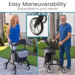 Vive Mobility Carbon Fiber Rollator with Seat - Lightweight Walker for Seniors - Stand Up Folding Mobility Aid - Durable, Foldable & Height Adjustable 4-Wheel Walker - Armrest & Storage Bag Accessory