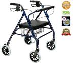 Bariatric Rollator Walker Heavy Duty with Large Padded Seat up to 400 Lb Capacity (Blue)