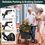 Steppilot Vela Rollator Walkers with Seat for Seniors, 500 lbs Weight Capacity & Reinforced Aluminum Frame, 8" Rubber Wheels for All Terrain, Height Adjustable Foldable Rolling Walker Lightweight