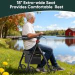 Steppilot Vela Rollator Walkers with Seat for Seniors, 500 lbs Weight Capacity & Reinforced Aluminum Frame, 8" Rubber Wheels for All Terrain, Height Adjustable Foldable Rolling Walker Lightweight