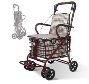 Heavy Duty Foldable Shopping Cart with Seat, Rollator Walkers for Seniors All...