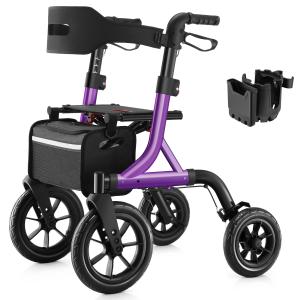 Rollator Walker for Seniors 12" Big Rubber Wheels, Height Adjustment for 5-6.5ft