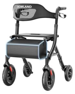 HOMLAND Foldable Rollator Walker for Seniors with Seat, 10” All-Terrain Wheels, Contoured Backrest & Padded Seat, Lightweight Folding Rolling Walker