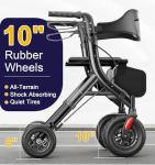 HOMLAND Foldable Rollator Walker for Seniors with Seat, 10” All-Terrain Wheels, Contoured Backrest & Padded Seat, Lightweight Folding Rolling Walker