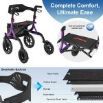 Rollator Walker for Seniors 12" Big Rubber Wheels, Height Adjustment for 5-6.5ft