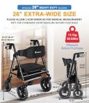 FlyingJoy Rollator Walker with Seat,12" Front Wheels 10" Rear Rolling Walker, Extra-Wide Heavy-Duty Rollator Walker with Seat and Brakes for Seniors and Adults Bariatric with Large Aluminum (Black)