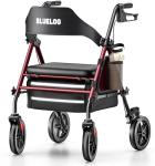 Bluelog Walkers for Seniors Rollator Walkers with Seat, 350lb Capacity with Cup Holder & Cane Holder, 8'' All Terrain Wheels, Adjustable Handles and Seat Height, Foldable Design, Burgundy
