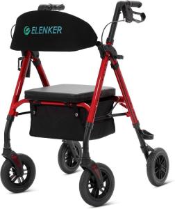 ELENKER All-Terrain Rollator Walker, 8” Non-Pneumatic Wheels, Seat, Backrest, Fu
