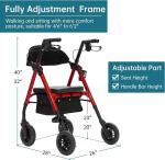 ELENKER All-Terrain Rollator Walker, 8” Non-Pneumatic Wheels, Seat, Backrest, Fu