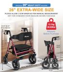 FlyingJoy Rollator Walker with Seat,12" Front Wheels 10" Rear Rolling Walker, Extra-Wide Heavy-Duty Rollator Walker with Seat and Brakes for Seniors and Adults Bariatric with Large Aluminum (Red)