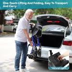 Foldable Rollator Walkers With Seat For Seniors, 10" Big Rubber Wheels All Terrain Rollator Walker With Adjustable Backrest And Handles, 350 Lb, Cup Holder, Lightweight 4 Wheel Walker For Seniors Blue