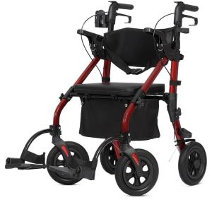 ELENKER All Terrain Rollator Walker Transport Wheelchair Combo, 2 in 1 Rolling