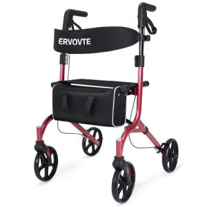 Walker with Seat for Seniors, Folding Lightweight Rollator Walker with Dual Brakes for Safety, 8" Big Wheels for All Terrain, Adjustable Height and 300 lbs Capacity