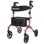 Walker with Seat for Seniors, Folding Lightweight Rollator Walker with Dual Brakes for Safety, 8" Big Wheels for All Terrain, Adjustable Height and 300 lbs Capacity