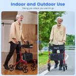 Walker with Seat for Seniors, Folding Lightweight Rollator Walker with Dual Brakes for Safety, 8" Big Wheels for All Terrain, Adjustable Height and 300 lbs Capacity