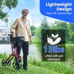 Walker with Seat for Seniors, Folding Lightweight Rollator Walker with Dual Brakes for Safety, 8" Big Wheels for All Terrain, Adjustable Height and 300 lbs Capacity