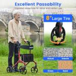 Walker with Seat for Seniors, Folding Lightweight Rollator Walker with Dual Brakes for Safety, 8" Big Wheels for All Terrain, Adjustable Height and 300 lbs Capacity