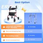 Walker with Seat for Seniors, Folding Lightweight Rollator Walker with Dual Brakes for Safety, 8" Big Wheels for All Terrain, Adjustable Height and 300 lbs Capacity