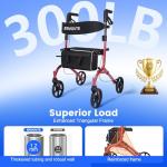 Walker with Seat for Seniors, Folding Lightweight Rollator Walker with Dual Brakes for Safety, 8" Big Wheels for All Terrain, Adjustable Height and 300 lbs Capacity