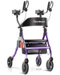 BlessReach Heavy Duty Upright Rollator Walker for Seniors, 450lb Capacity, 6 Height Adjustments, 8" All-Terrain Wheels, Padded Seat & Backrest, Easy Assembly, Foldable Design (Purple)