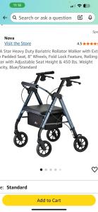 NOVA Star DX Heavy Duty Xtra Wide Rollator Walker - 8" Wheels, Blue - Open Box