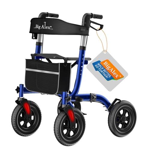 BigAlex Rollator Walker with Seat, Walker for Seniors with Wider Seat,Folding Rolling Walkers with 10" All-Terrain Wheels,Lightweight Aluminum Walkers Rollator with Backrest,Cup Holder,Blue