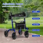 BigAlex Rollator Walker with Seat, Walker for Seniors with Wider Seat,Folding Rolling Walkers with 10" All-Terrain Wheels,Lightweight Aluminum Walkers Rollator with Backrest,Cup Holder,Blue