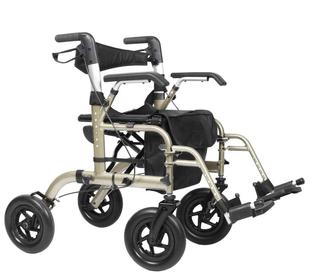 ELENKER All Terrain 2 in 1 Rollator Walker Transport Chair Folding Wheelchair w