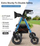 FlyingJoy Rollator Walker with Seat,12" Front Wheels 10" Rear Rolling Walker, Extra-Wide Heavy-Duty Rollator Walker with Seat and Brakes for Seniors and Adults Bariatric with Large Aluminum (Blue)