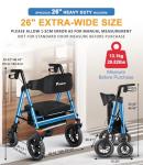 FlyingJoy Rollator Walker with Seat,12" Front Wheels 10" Rear Rolling Walker, Extra-Wide Heavy-Duty Rollator Walker with Seat and Brakes for Seniors and Adults Bariatric with Large Aluminum (Blue)