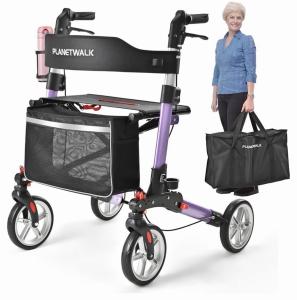 PLANET WALK Double Folding Rollator  All Terrain Senior 300Lbs 6 Level 8” Whells