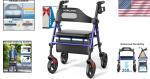 Heavy-Duty Foldable Rollator Walker with Seat & Big Wheels
