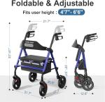 Heavy-Duty Foldable Rollator Walker with Seat & Big Wheels