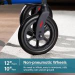 ELENKER All-Terrain Rollator Walker with Seat, Outdoor Rolling Walker, 12” Non-Pneumatic Tire Front Wheels, Compact Folding Design for Seniors, Blue