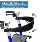 ELENKER All-Terrain Rollator Walker with Seat, Outdoor Rolling Walker, 12” Non-Pneumatic Tire Front Wheels, Compact Folding Design for Seniors, Blue