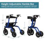 ELENKER All-Terrain Rollator Walker with Seat, Outdoor Rolling Walker, 12” Non-Pneumatic Tire Front Wheels, Compact Folding Design for Seniors, Blue