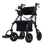 ELENKER All Terrain Rollator Walker Transport Wheelchair Combo, 2 in 1 Rolling Walker with Padded Seat and Wide Backrest, Purple