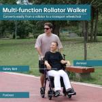 ELENKER All Terrain Rollator Walker Transport Wheelchair Combo, 2 in 1 Rolling Walker with Padded Seat and Wide Backrest, Purple