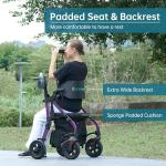 ELENKER All Terrain Rollator Walker Transport Wheelchair Combo, 2 in 1 Rolling Walker with Padded Seat and Wide Backrest, Purple