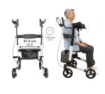 KMINA Upright Walker with Seat, Heavy Duty Stand Up Rollator, Forearm Walker with Padded Armrest, Foldable, Adjustable Height, Walking Assist, Up to 300 lb