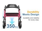 Carbon Steel Rollator Walker w/Extra Wide Seat Heavy Duty Compact All-Terrain 