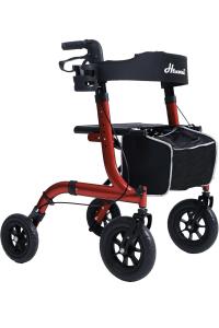 HENMNII All Terrain Rollator Walker for Seniors w/Seat With 10”Rubber Wheels-Red