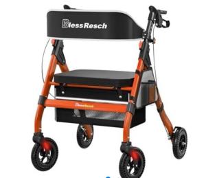 BlessReach Heavy-Duty Rollator Walker With Seat & Storage Black/Orange