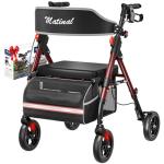 Matinal Foldable Rollator Walker with Seat - Burgundy