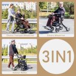 CARLIKE 3 in 1 Electric Wheelchair & Lightweight Rollator Walker with Seat & Foldable Transport Wheel Chair for Seniors Adults, Motorized Mobility Scooters, All Terrain,500W Motors
